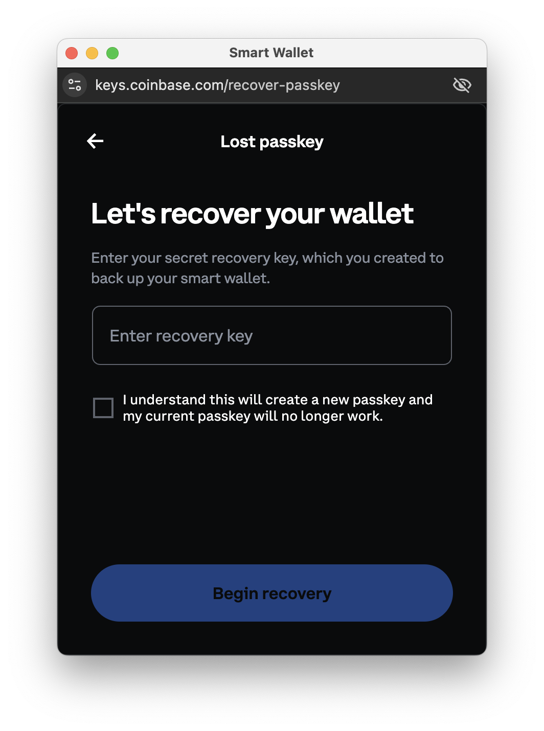 Recovery Key Step 3: Add a new passkey